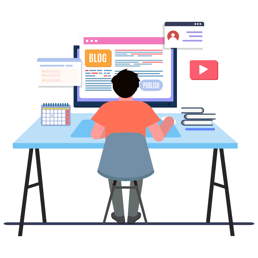 Person sitting in desk and working on marketing stuff